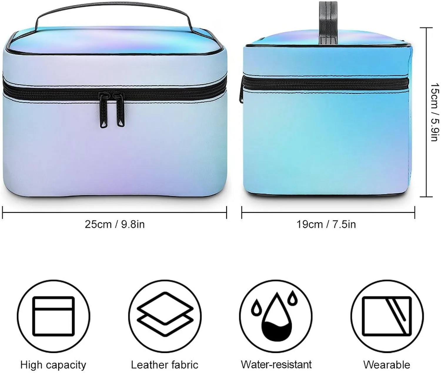 Leather Cosmetic Case, Trendy Blue and Purple Gradient Portable Makeup Bag Organizer Large Capacity Travel Toiletry Bag with Zipper