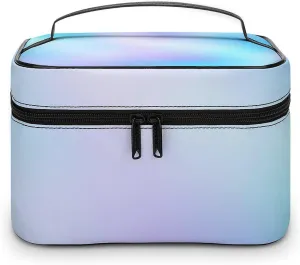 Leather Cosmetic Case, Trendy Blue and Purple Gradient Portable Makeup Bag Organizer Large Capacity Travel Toiletry Bag with Zipper