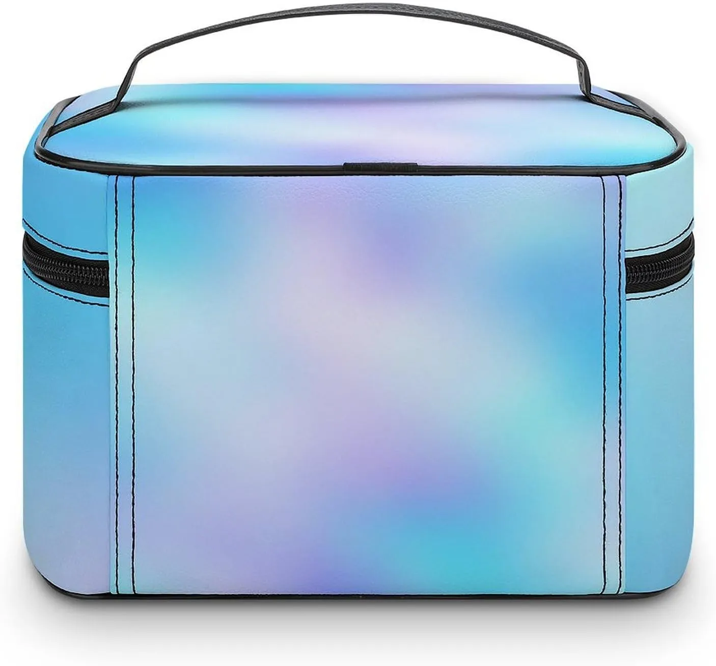 Leather Cosmetic Case, Trendy Blue and Purple Gradient Portable Makeup Bag Organizer Large Capacity Travel Toiletry Bag with Zipper