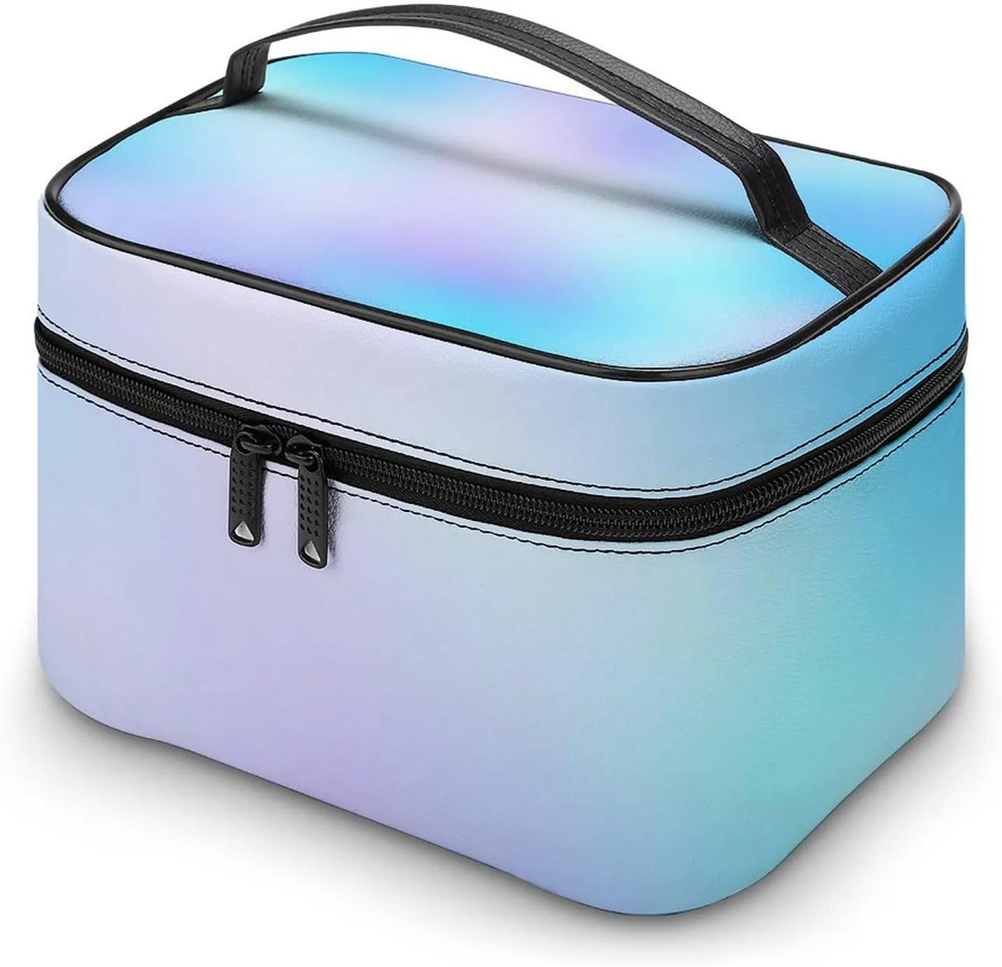 Leather Cosmetic Case, Trendy Blue and Purple Gradient Portable Makeup Bag Organizer Large Capacity Travel Toiletry Bag with Zipper
