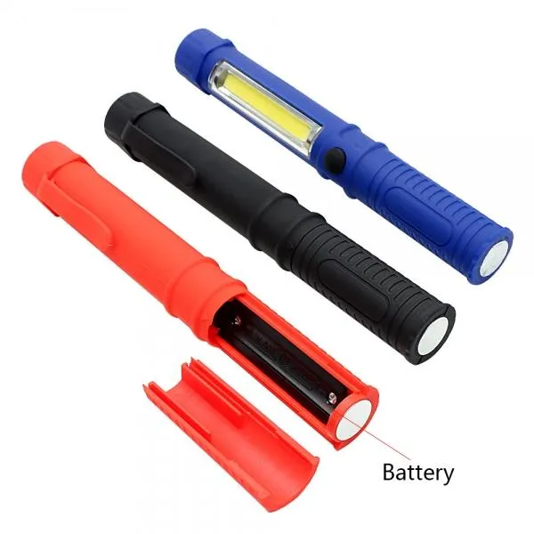 LED COB Portable Plastic Flashlight with Magnetic Clip - Blue