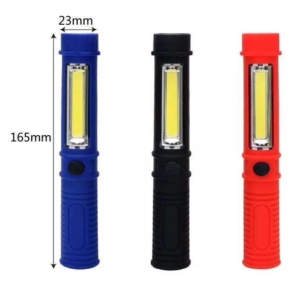 LED COB Portable Plastic Flashlight with Magnetic Clip - Blue