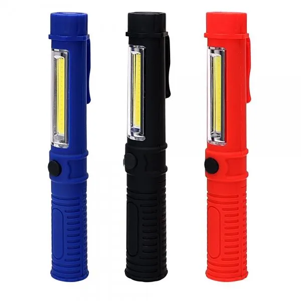 LED COB Portable Plastic Flashlight with Magnetic Clip - Blue