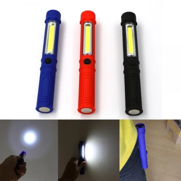 LED COB Portable Plastic Flashlight with Magnetic Clip - Blue