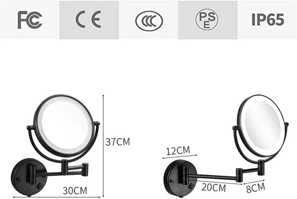 LED Lighted Wall Mount Makeup Mirror Double Sided with 5X Magnification, 360° Swivel Vanity Mirror Bathroom Cosmetic Extension Mirror 8 Inch Black (Size : Plug5x)