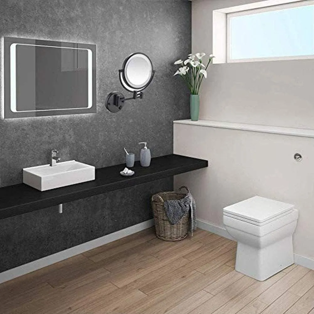 LED Lighted Wall Mount Makeup Mirror Double Sided with 5X Magnification, 360° Swivel Vanity Mirror Bathroom Cosmetic Extension Mirror 8 Inch Black (Size : Plug5x)