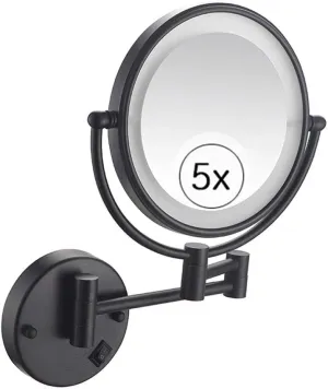 LED Lighted Wall Mount Makeup Mirror Double Sided with 5X Magnification, 360° Swivel Vanity Mirror Bathroom Cosmetic Extension Mirror 8 Inch Black (Size : Plug5x)