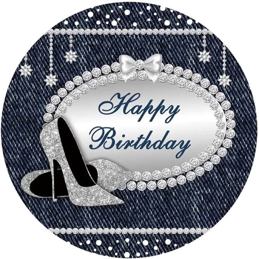 Leowefowa 2x2m Polyester Round Backdrop Quinceanera Birthday Backdrop High Heels Glitter Diamond Birthday Photography Background for Women Lady Party Decoration Photo Shoots Studio Props