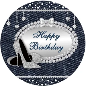 Leowefowa 2x2m Polyester Round Backdrop Quinceanera Birthday Backdrop High Heels Glitter Diamond Birthday Photography Background for Women Lady Party Decoration Photo Shoots Studio Props