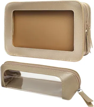 LETGO 2Pack Clear Makeup Bags, TSA Approved Toiletry Bag with Zipper, Clear Makeup Organizer Fit Carry-on Travel Car Accessories Essentials for Women(2Pack-Gold Set)