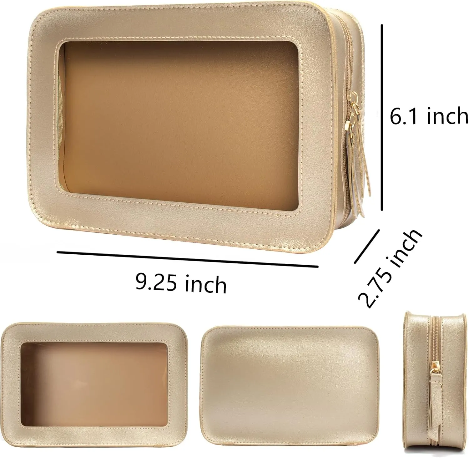 LETGO 2Pack Clear Makeup Bags, TSA Approved Toiletry Bag with Zipper, Clear Makeup Organizer Fit Carry-on Travel Car Accessories Essentials for Women(2Pack-Gold Set)