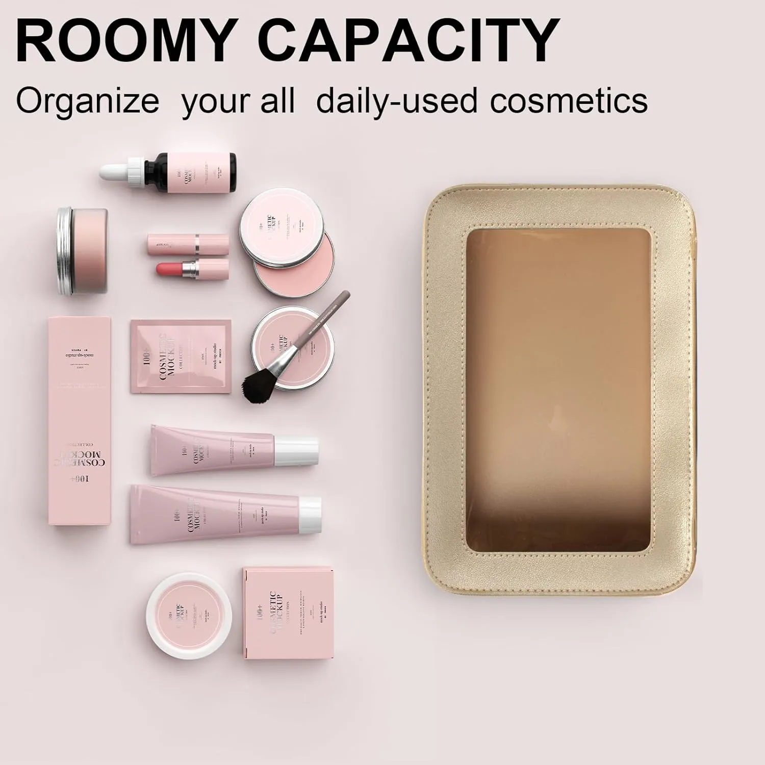 LETGO 2Pack Clear Makeup Bags, TSA Approved Toiletry Bag with Zipper, Clear Makeup Organizer Fit Carry-on Travel Car Accessories Essentials for Women(2Pack-Gold Set)