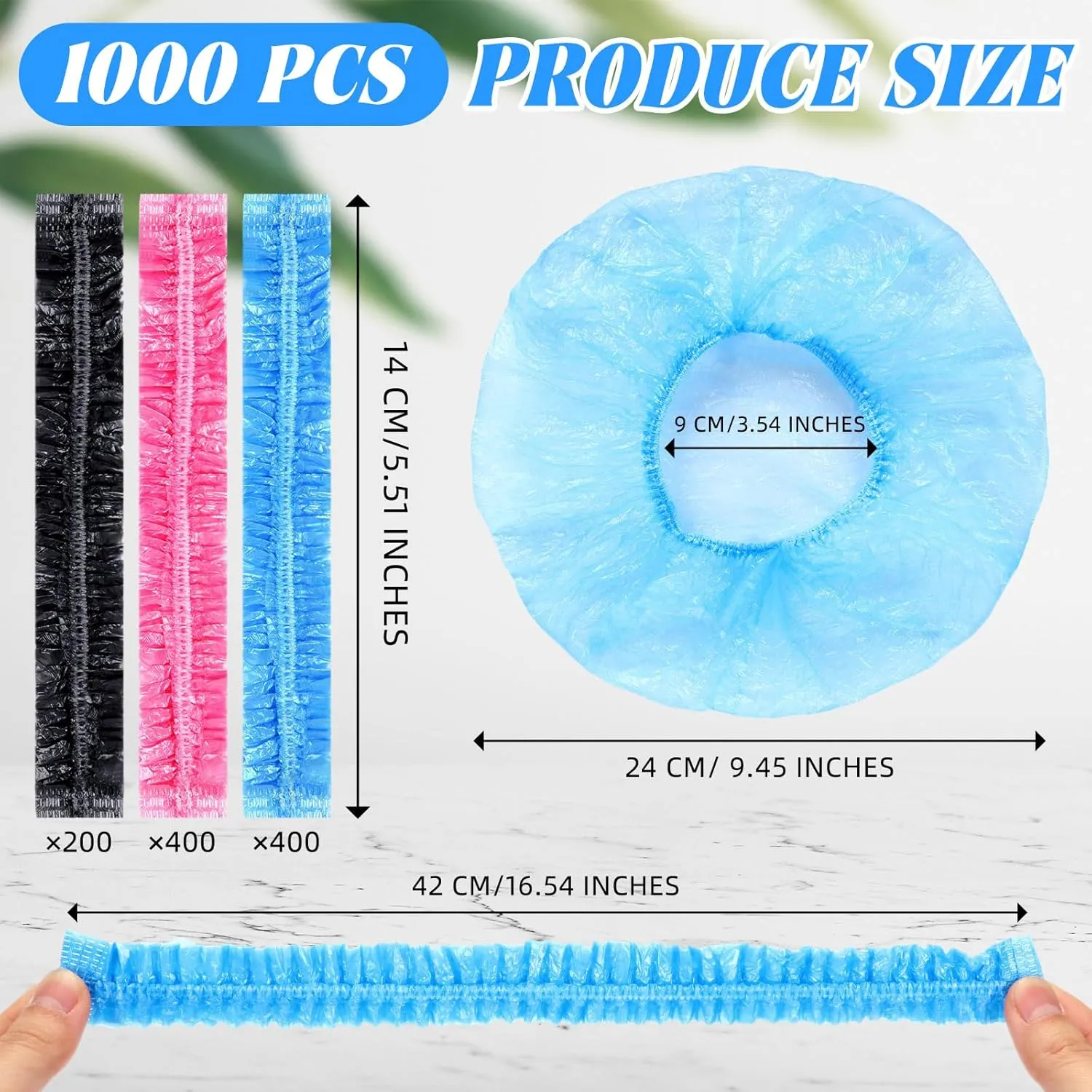 Leyndo 1000 Pcs Disposable Shower Caps Waterproof Plastic Bath Caps Bulk, Elastic Hair Processing Thick Waterproof Bath for Women, Spa Party Travel, Hair Salon(Pink, Blue, Black)