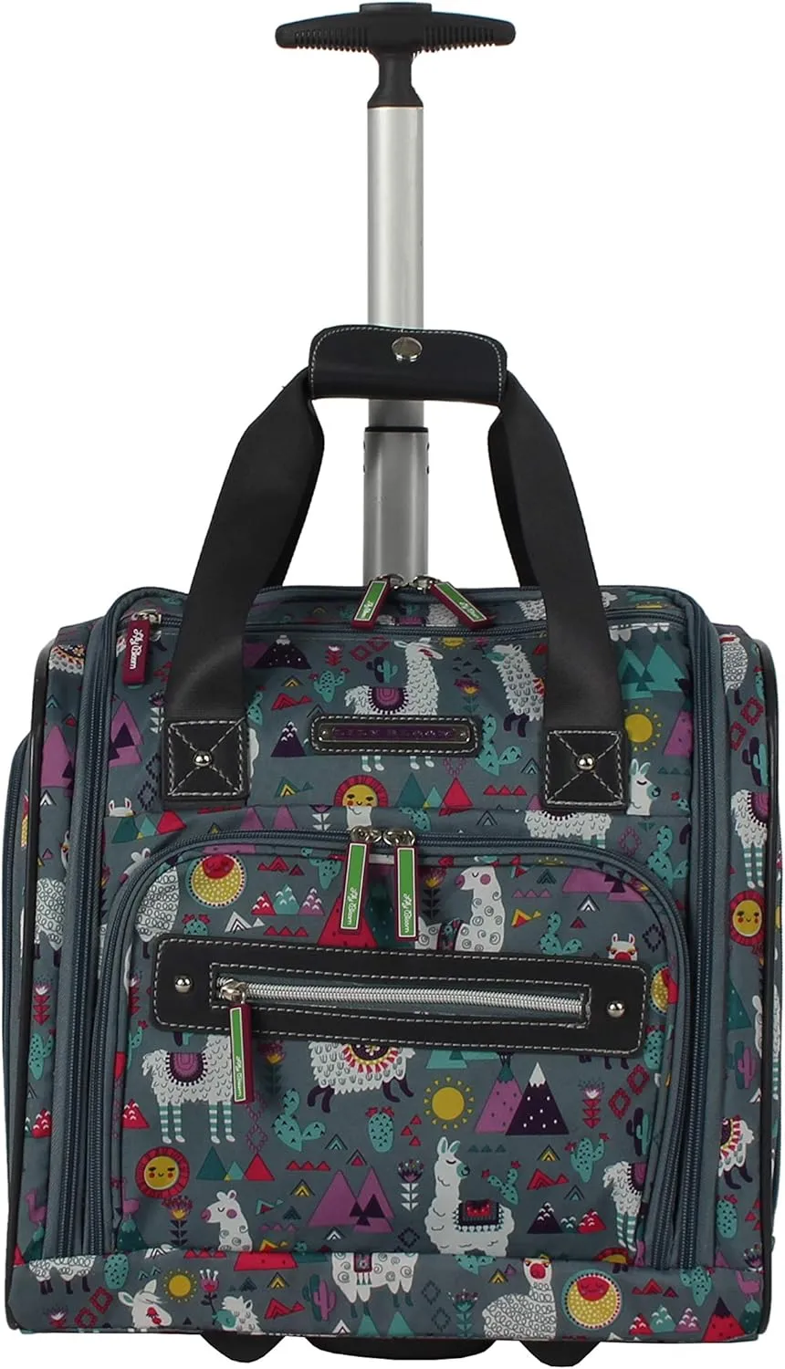 Lily Bloom Designer 15 Inch Carry On - Weekender Overnight Business Travel Luggage - Lightweight 2- Rolling Wheels Suitcase - Under Seat Rolling Bag for Women (One Size, Llama Mama)