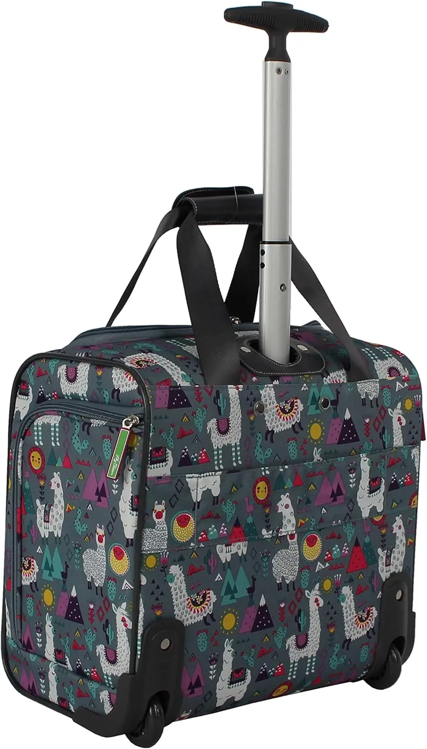Lily Bloom Designer 15 Inch Carry On - Weekender Overnight Business Travel Luggage - Lightweight 2- Rolling Wheels Suitcase - Under Seat Rolling Bag for Women (One Size, Llama Mama)