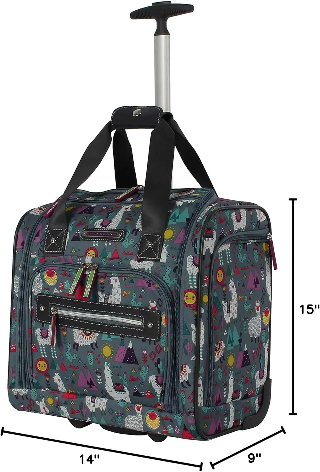 Lily Bloom Designer 15 Inch Carry On - Weekender Overnight Business Travel Luggage - Lightweight 2- Rolling Wheels Suitcase - Under Seat Rolling Bag for Women (One Size, Llama Mama)