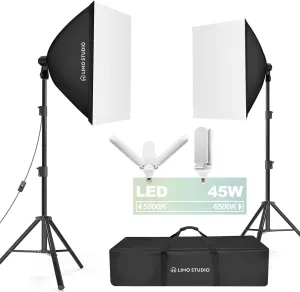 LimoStudio (LED Super Bright) 1800W Output 20 x 28 inch Softbox Continuous Lighting Kit, 5500K-6500K Neutral Day Light Color Temperature, 7600 Lumen, CRI>95, Soft Box Diffuser, 3-Leaf Bulb, AGG3427