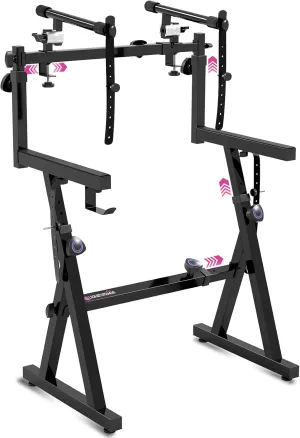 Liquid Stands Dual Piano Keyboard Stand with 2nd Tier - Z Style Adjustable and Portable 2 Tier Heavy Duty Music Stand for Synths and Electric Digital Keyboards - Fits 54 61 88 Key Pianos