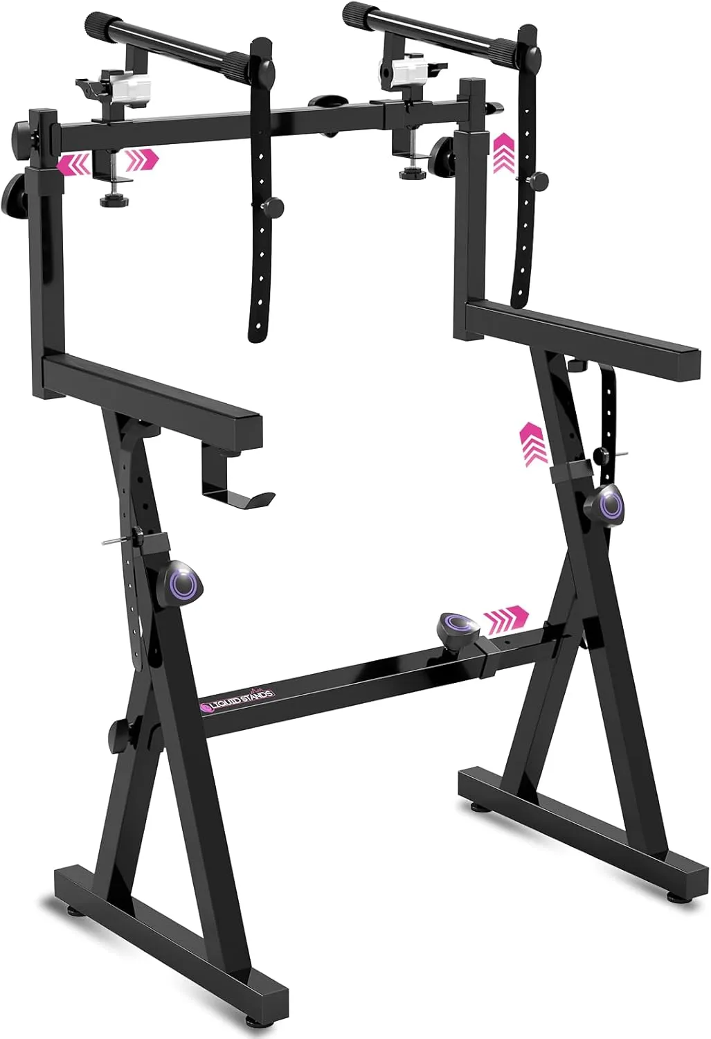 Liquid Stands Dual Piano Keyboard Stand with 2nd Tier - Z Style Adjustable and Portable 2 Tier Heavy Duty Music Stand for Synths and Electric Digital Keyboards - Fits 54 61 88 Key Pianos