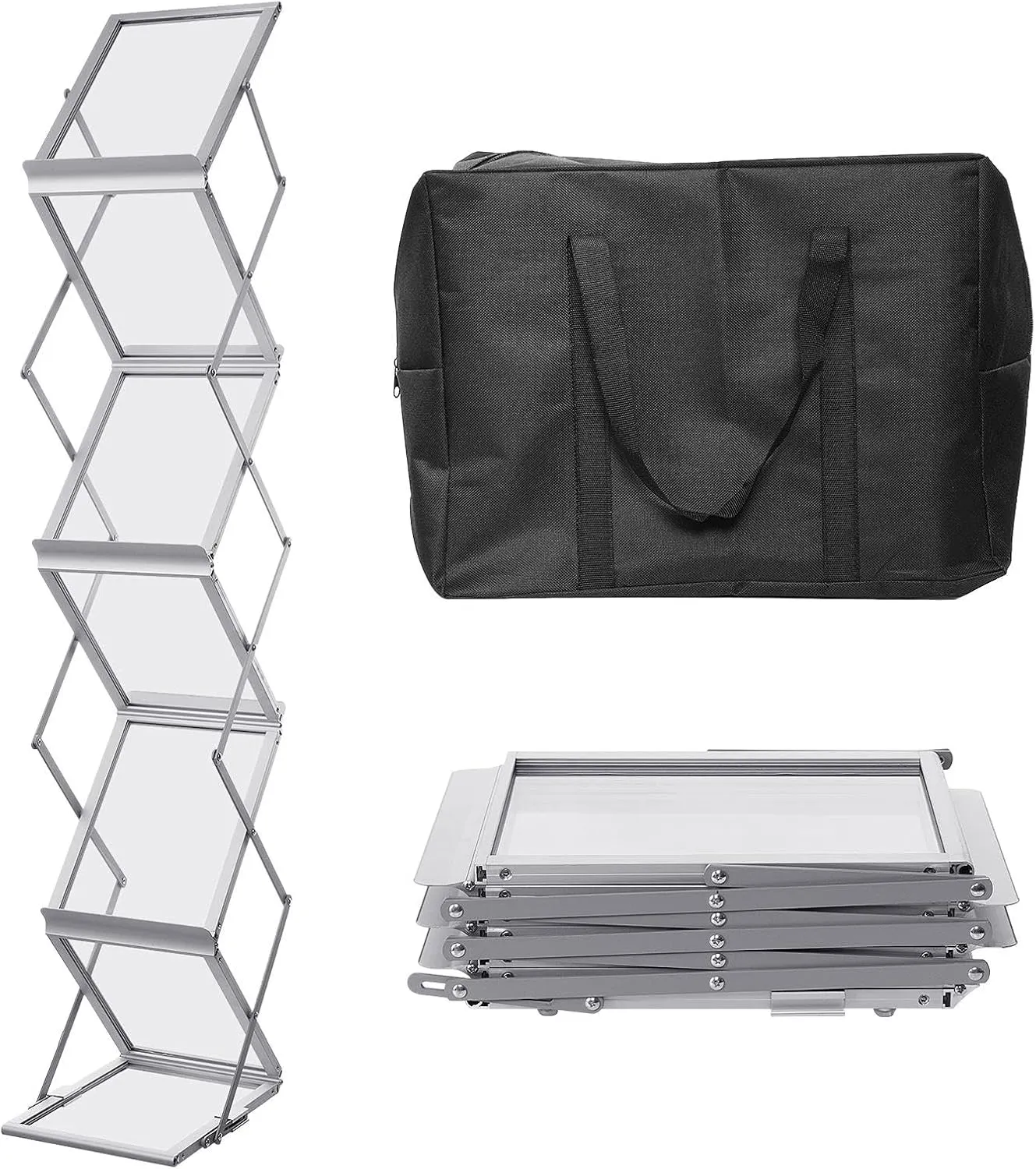 Literature Display Stand | Foldable Aluminum Brochure Pamphlet Holder,7 Tier Flyer Display Stand, Portable Catalog Rack with Carry Bag for Trade Show Reception Library