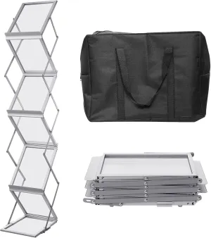 Literature Display Stand | Foldable Aluminum Brochure Pamphlet Holder,7 Tier Flyer Display Stand, Portable Catalog Rack with Carry Bag for Trade Show Reception Library
