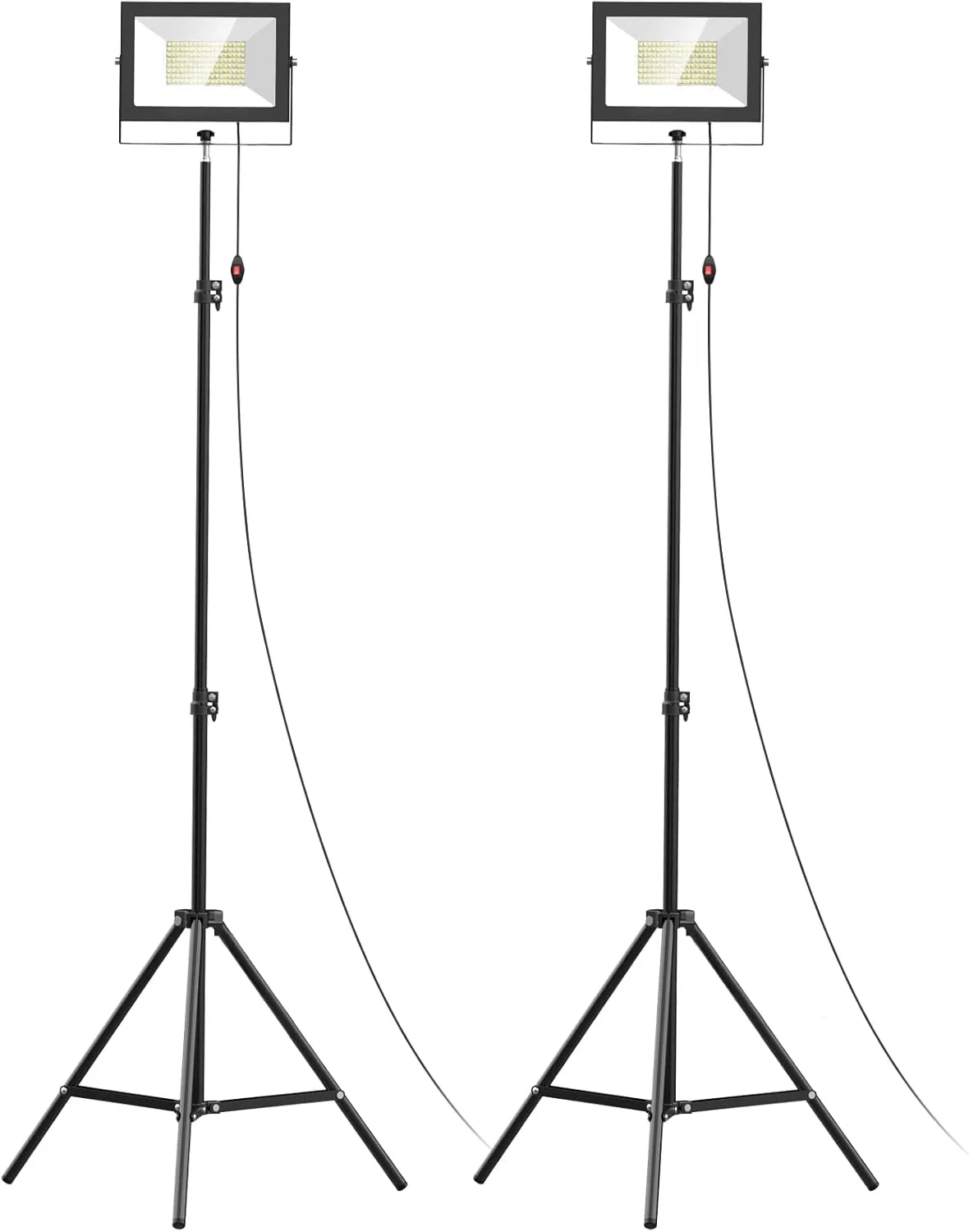 LIVOWALNY 2Pcs Led Work Light with Stand, 100W 11000 Lumen Portable Tripod Work Light, IP65 Waterproof Outdoor Work Lights with Stand for Camping - Adjustable Lamp Head