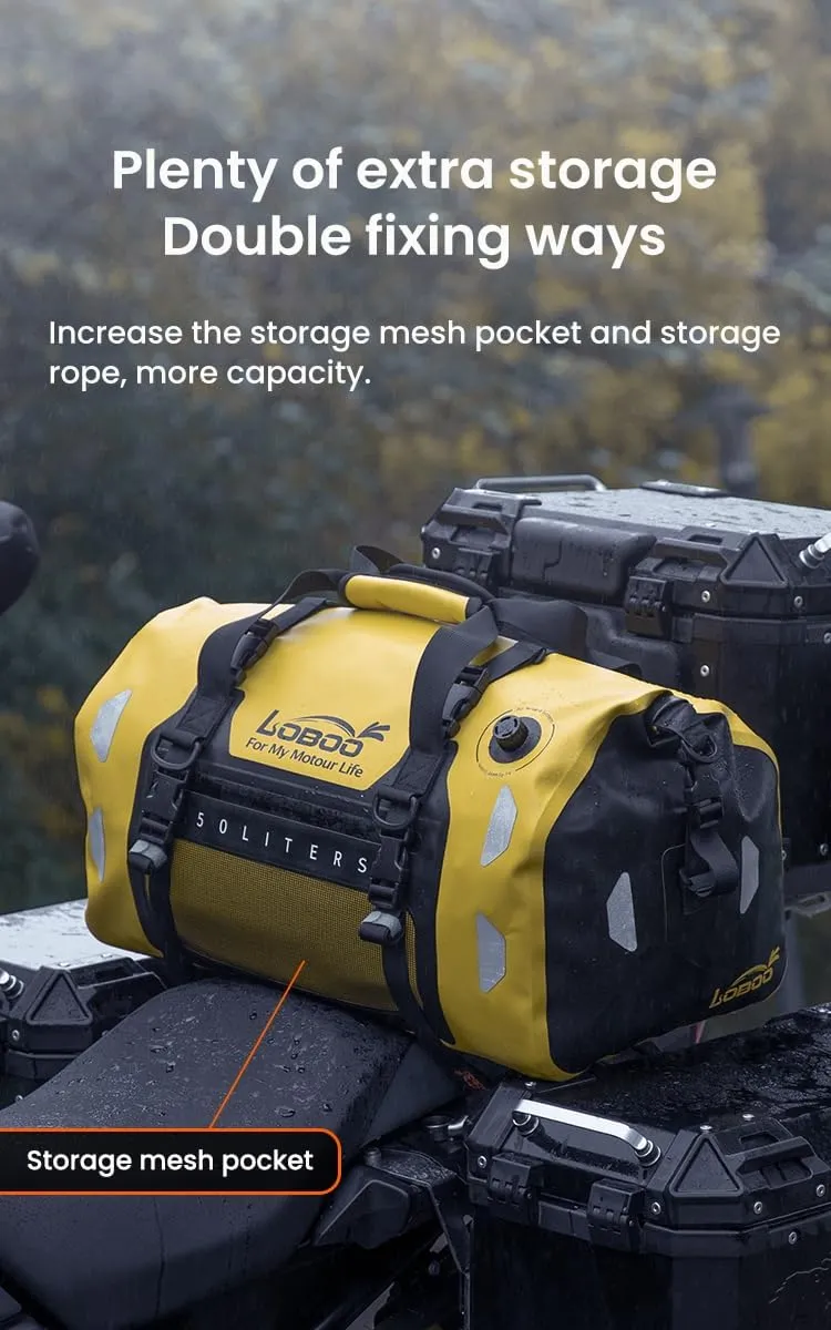 Loboo Motorcycle Travel Luggage Bag, 50L, Yellow, 53cm x 20cm x 30cm