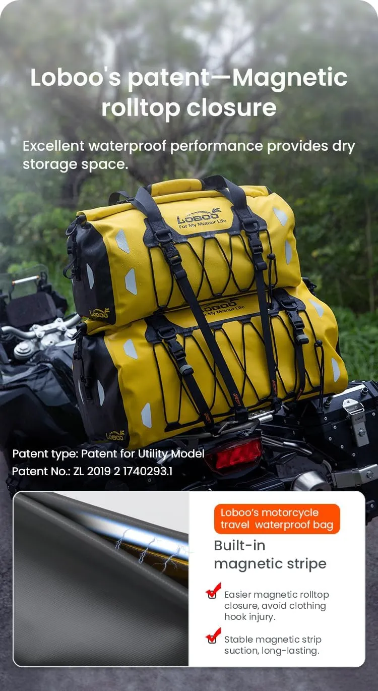 Loboo Motorcycle Travel Luggage Bag, 50L, Yellow, 53cm x 20cm x 30cm
