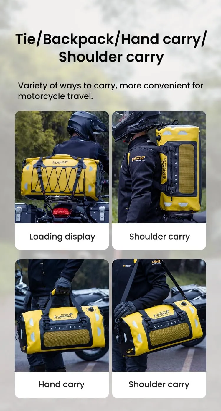 Loboo Motorcycle Travel Luggage Bag, 50L, Yellow, 53cm x 20cm x 30cm