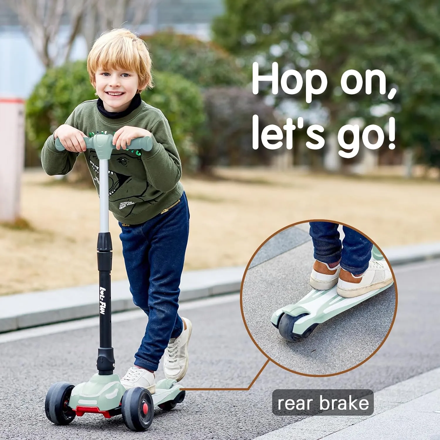 LOL-FUN Toddler Scooter for Kids Ages 3-12 Years Old Boy Girl with 3 Wheel LED Lights, Extra-Wide Childrens Foldable Kick Scooter Kids Ages 3-5 with 4 Adjustable Height and Lean-to-Steer