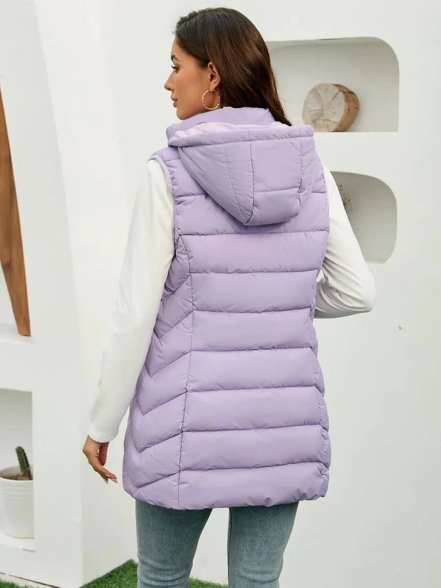 Long Puffer Vest for Women with Hood Lightweight Packable Sleeveless Down Vest for Spring, Fall & Winter