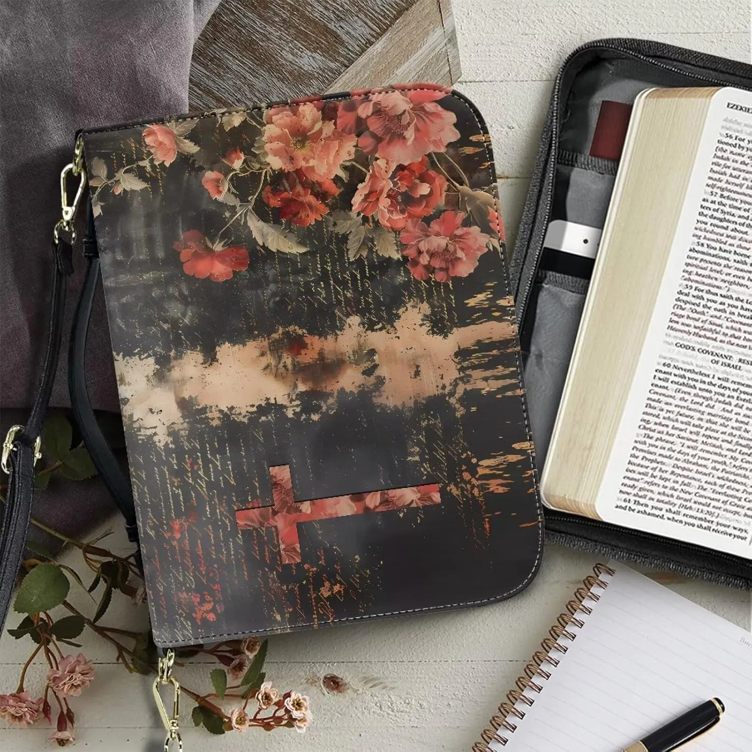Lotusorchid Bible Cover for Women, Bible Book Cover for Men with Pocket, Bible Tote Bag with Detachable Shoulder Strap