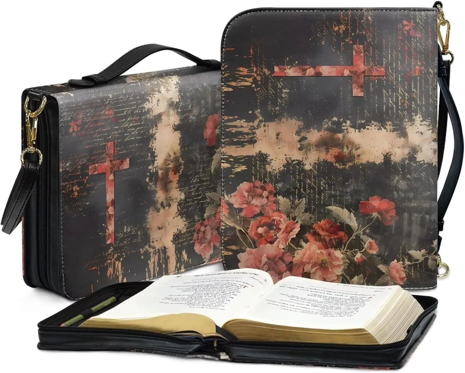 Lotusorchid Bible Cover for Women, Bible Book Cover for Men with Pocket, Bible Tote Bag with Detachable Shoulder Strap