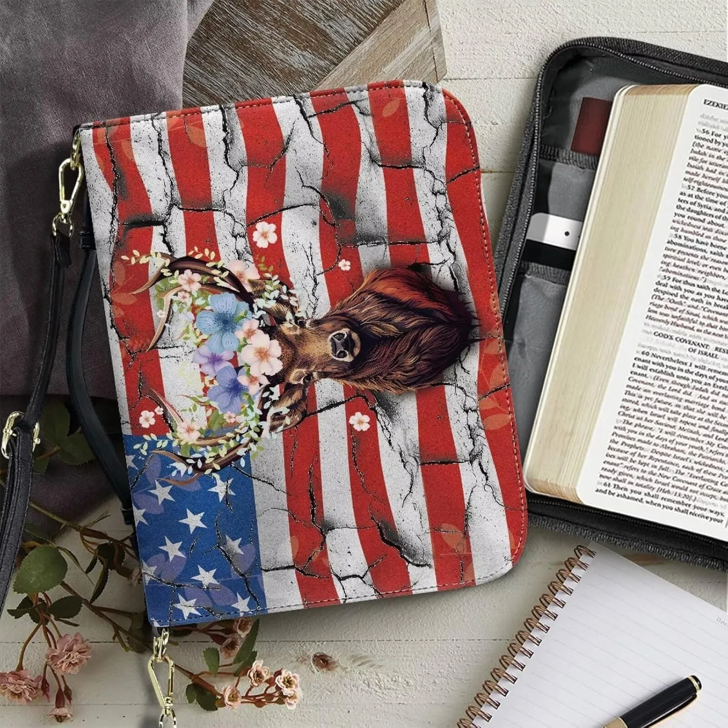 Lotusorchid Church Bible Bag for Women, Bible Cover Case for Men, Large Bible Accessories with Detachable Shoulder Strap