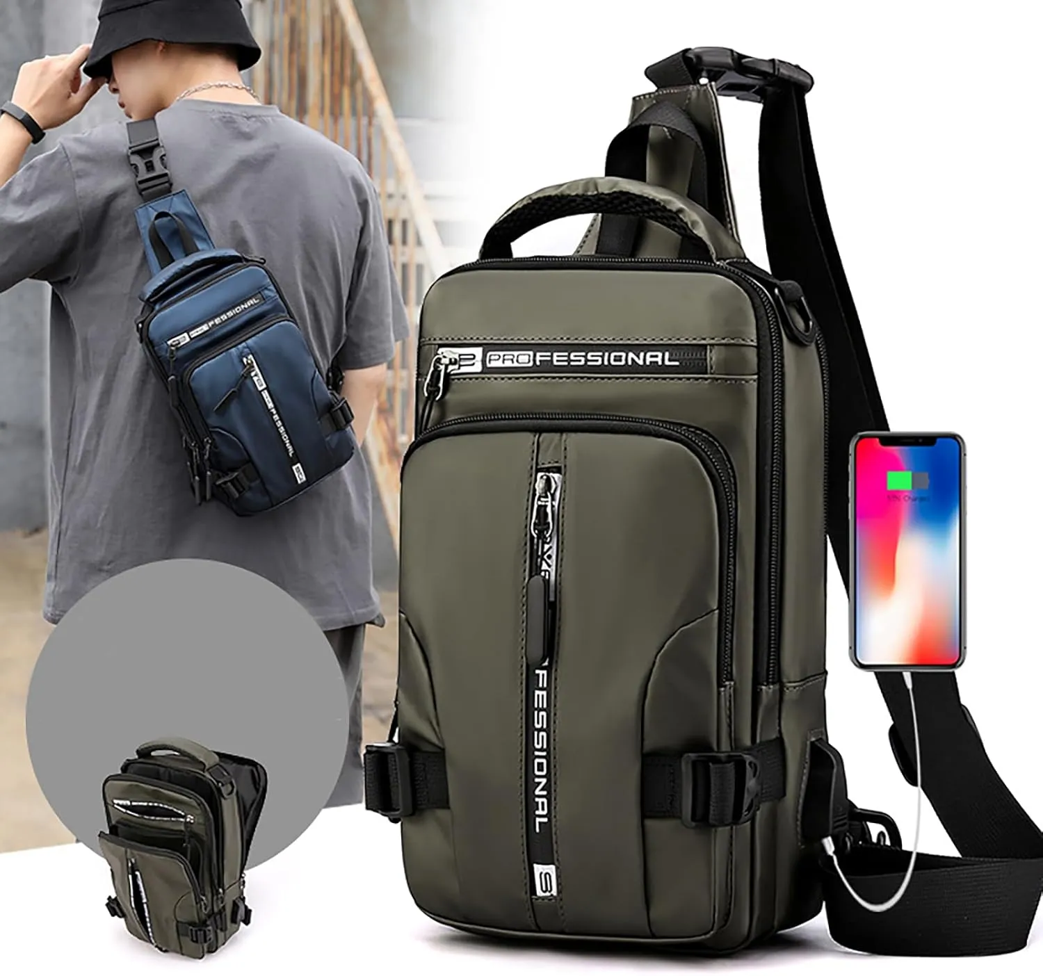 Luckyabow Waterproof Crossbody Bag, Waterproof Sling Bag Crossbody Backpack For Men Women For Hiking, Walking (Green)
