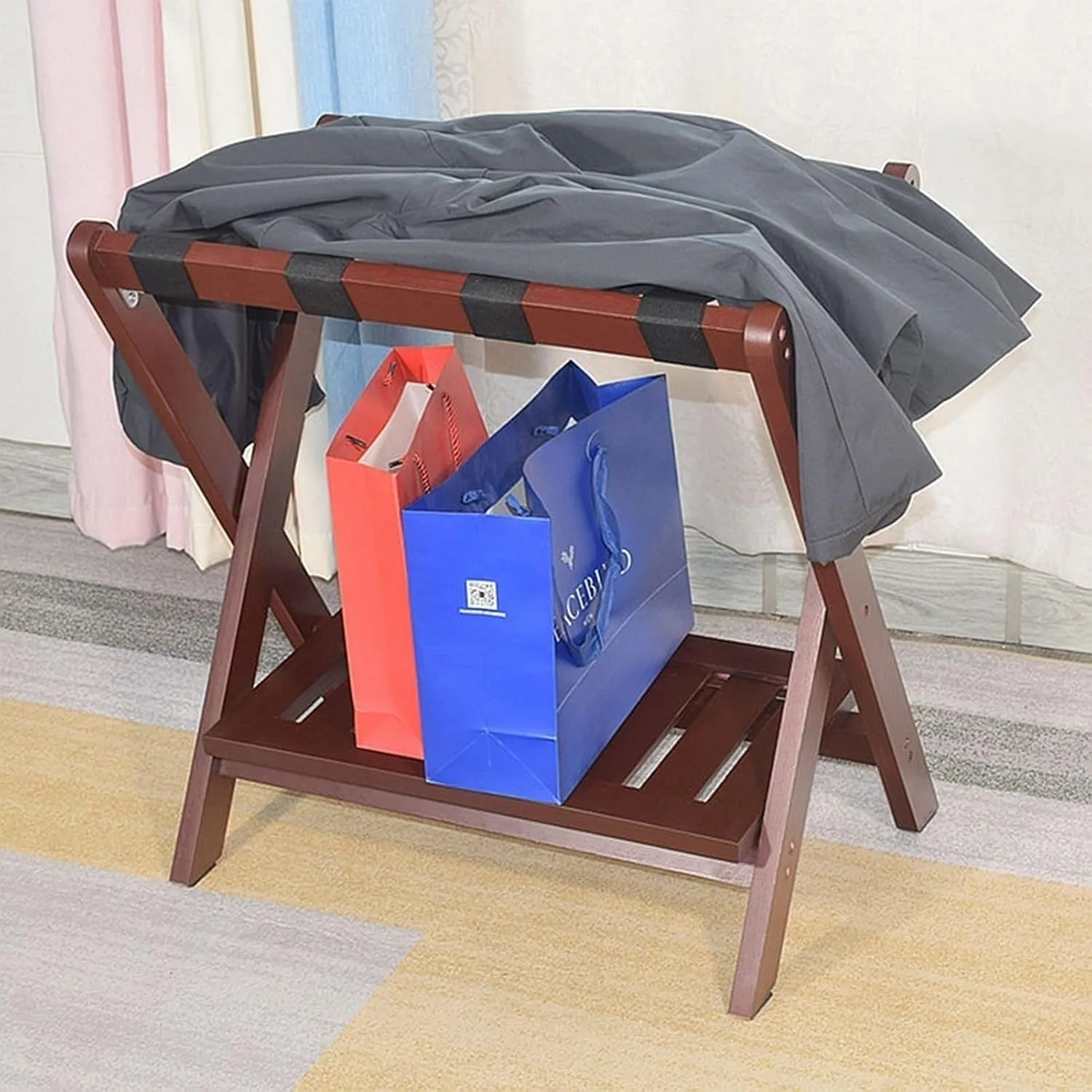 Luggage Rack for Guest Room - Suitcase Stand, Solid Wood Travel Bag Storage Rack, Hotel Home Luggage Rack/Shoe Rack, Foldable Hanger in Guest Room, Multi-Functional Portable Luggage Rack