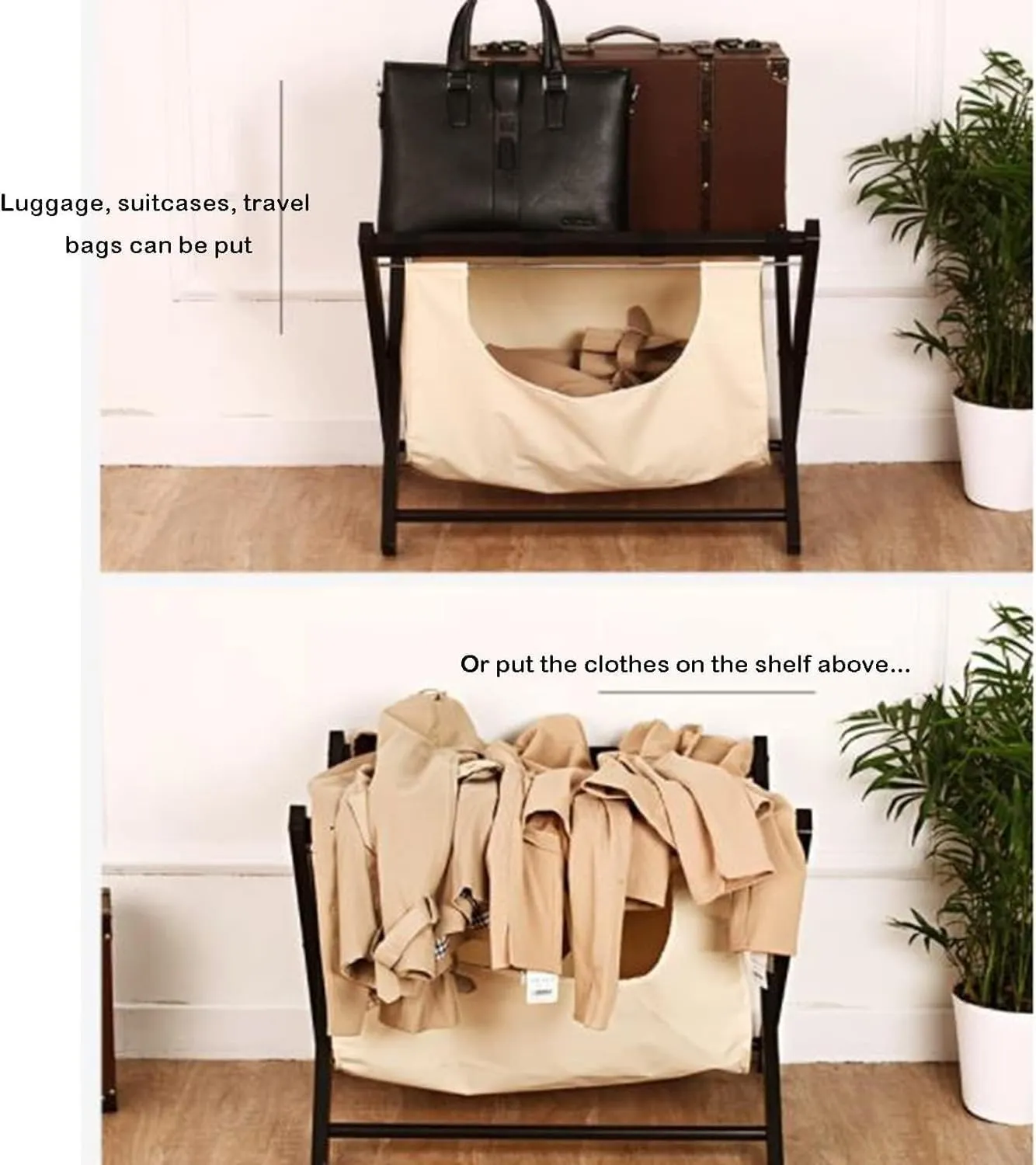 Luggage Rack - Suitcase Stand for Guest Room Folding, Foldable Suitcase Racks, Clothes Storage Bags, Black Solid Wood Travel Bag Organizer for Hotel Rooms, 63X45X50CM (Size : 4PCS)