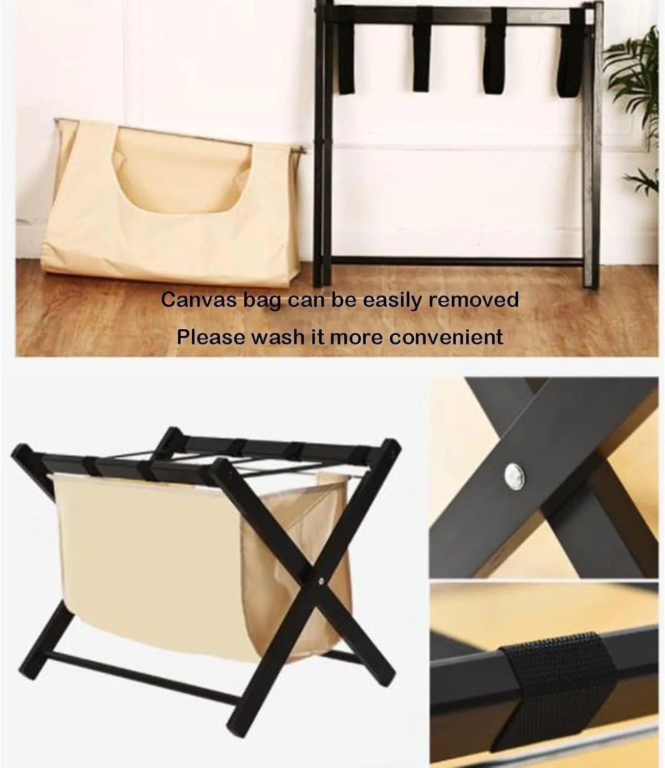 Luggage Rack - Suitcase Stand for Guest Room Folding, Foldable Suitcase Racks, Clothes Storage Bags, Black Solid Wood Travel Bag Organizer for Hotel Rooms, 63X45X50CM (Size : 4PCS)