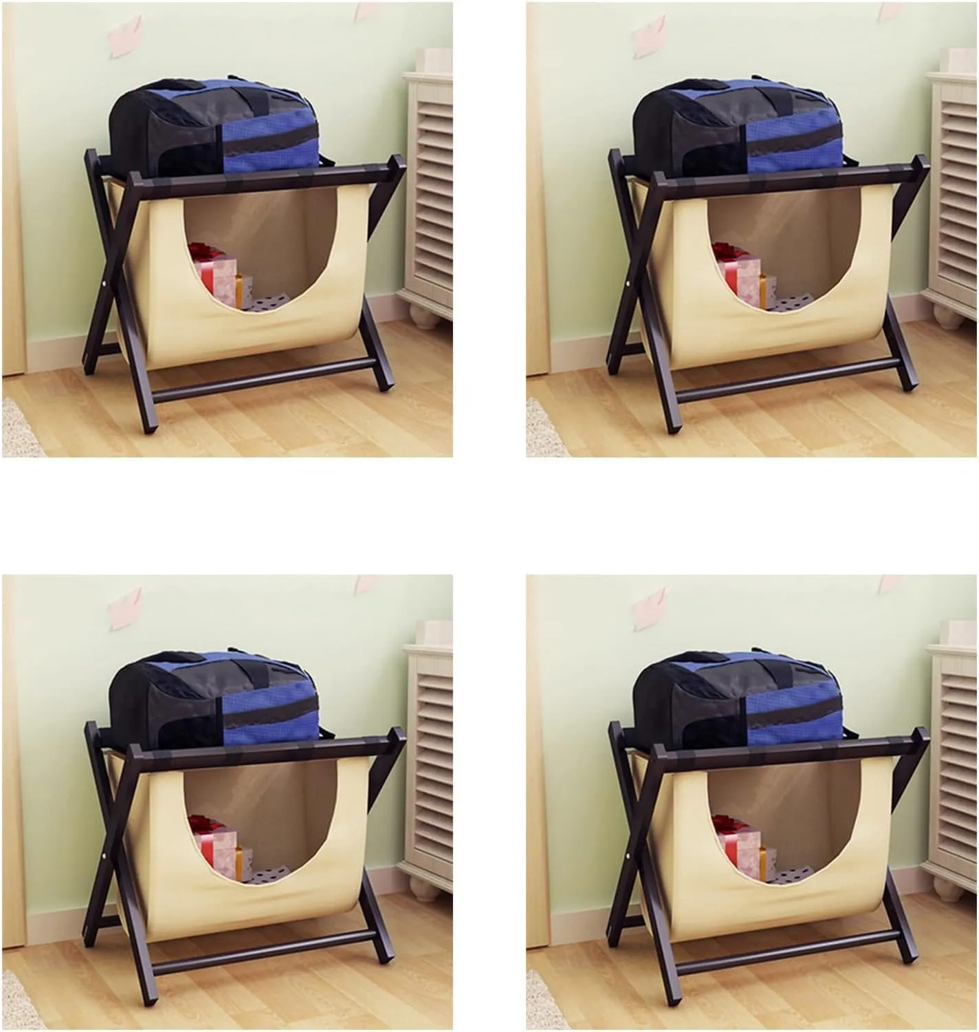 Luggage Rack - Suitcase Stand for Guest Room Folding, Foldable Suitcase Racks, Clothes Storage Bags, Black Solid Wood Travel Bag Organizer for Hotel Rooms, 63X45X50CM (Size : 4PCS)