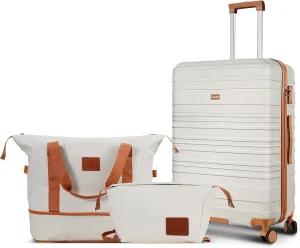 Luggage Sets, 20 Inch Carry on Luggage Using 100% PC, Lightweight Luggage with YKK Zipper and TSA Locks, Durable, Quiet Double Wheels, Travel Luggage for Men and Women, Y02 White 3 Piece