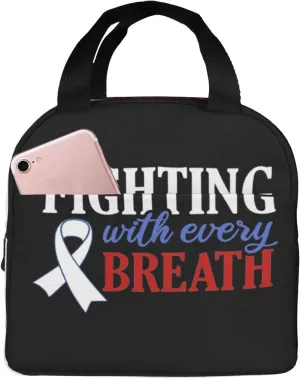 Lung Cancer Awareness White Ribbon Fighting With Every Breath Reusable Portable Foil Thickened Insulated Bento Bag For Both Men And Women