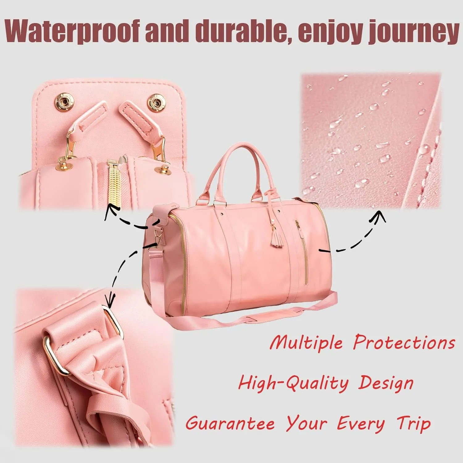Luxe Mega Bag, Luxe Mega Travel Bag with Waterproof Shoe Bag, Foldable Garment Travel Bag Waterproof (Pink, Classic)
