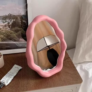 LXP Small Mirror, Home Makeup Mirror, Desktop Tabletop Can Stand On The Office Table(Pink)