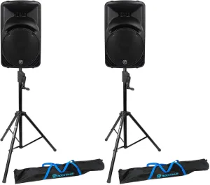 Mackie SRM450V3 SRM450-V3 1000 Watt 12" Powered Active PA Speaker, with DSP Bundle with Rockville RVCS2 Heavy-Duty Tripod Adjustable Crank-Up DJ PA Speaker Stand with Bag