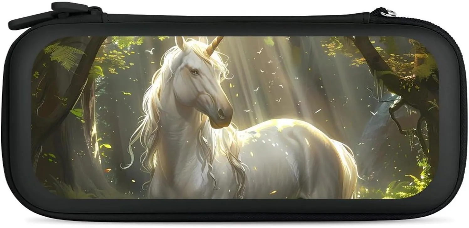 Magical Unicorrn in The Forests Creek Hard Shell Travel Case with Rope 15 Game Card Pockets Compatible with Switch Protective