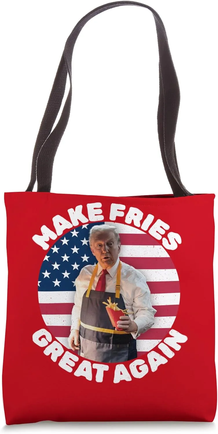 Make Fries Great Again Trump 2024 French Fries American Flag Tote Bag