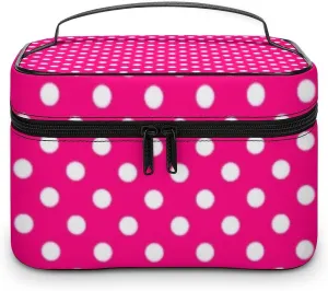Makeup Bag, Polka Dots In Bright Pink Travel Cosmetic Bag Makeup Organizer Case Large Capacity Portable Zipper Toiletry Bag Travel Organizer Accessories