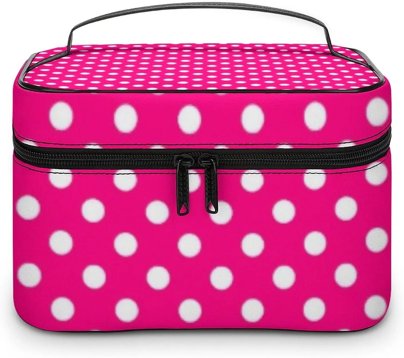 Makeup Bag, Polka Dots In Bright Pink Travel Cosmetic Bag Makeup Organizer Case Large Capacity Portable Zipper Toiletry Bag Travel Organizer Accessories