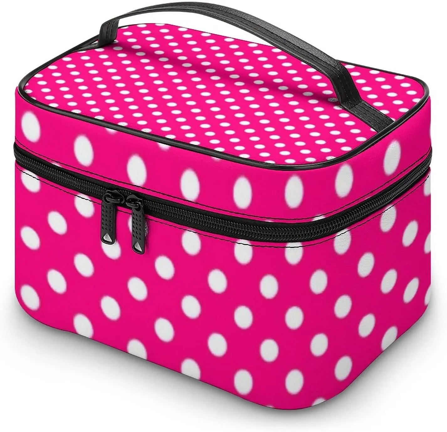 Makeup Bag, Polka Dots In Bright Pink Travel Cosmetic Bag Makeup Organizer Case Large Capacity Portable Zipper Toiletry Bag Travel Organizer Accessories