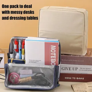 Makeup Bag, Standing Makeup Bag – Portable, Large Capacity Waterproof Makeup Organizer with Compartments Travel Home Use (Beige)